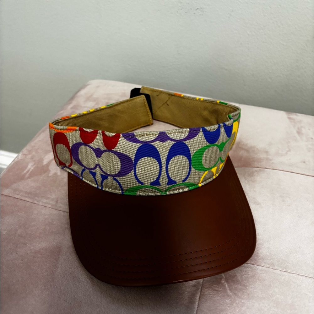 Coach Rainbow Pride Logo Canvas Visor with Brown Trim